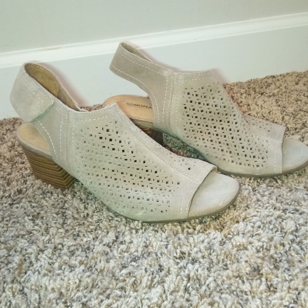 Tan peep toe booties